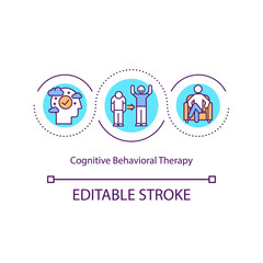 Obraz premium Cognitive behavioral therapy concept icon. Change people behaviour problems. Psychotherapy treatment idea thin line illustration. Vector isolated outline RGB color drawing. Editable stroke