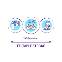 Fototapeta premium Sad remission concept icon. Medical depression treatment advices. Seasonal affective disorder idea thin line illustration. Vector isolated outline RGB color drawing. Editable stroke