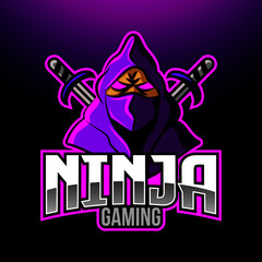 Gaming ninja warrior assassin logo mascot icon vector design for sports and e sports team illustration