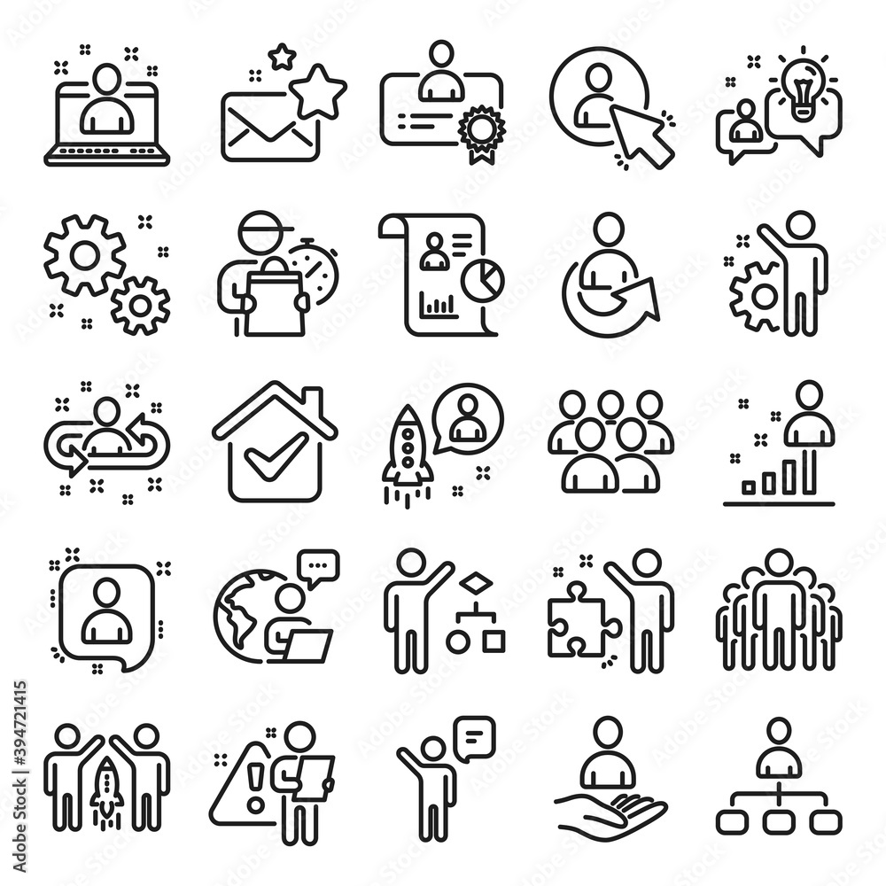 Poster management line icons. set of business audit, startup strategy and employee icons. business strategy