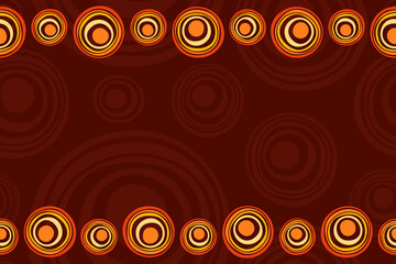Seamless horizontal border pattern with suns, smooth round shapes, circles. Space for text. Australian art. Aboriginal painting style. Stylized suns. Vector color background.