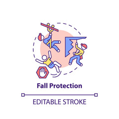 Fall protection concept icon. Top workplace safety violations. Dangerous high workplace. Safe system instruments idea thin line illustration. Vector isolated outline RGB color drawing. Editable stroke