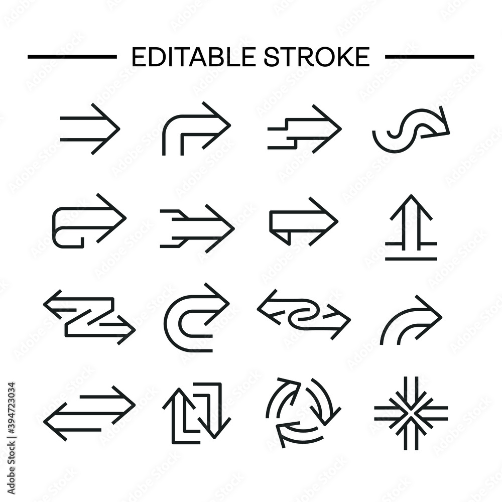 Poster arrows icon line with editable stroke. arrow vector icon set in thin line style. different black dir