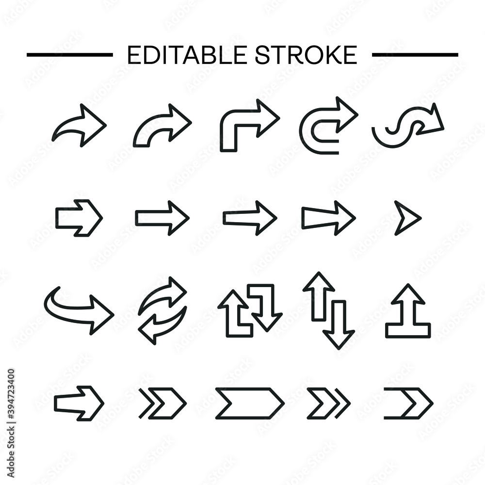 Poster arrows icon line with editable stroke. arrow vector icon set in thin line style. different black dir