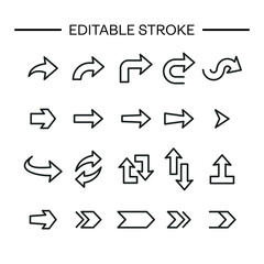 Arrows icon Line with editable stroke. Arrow vector icon set in thin line style. Different black directional icons, vector illustration collection for web design, mobile apps, interface