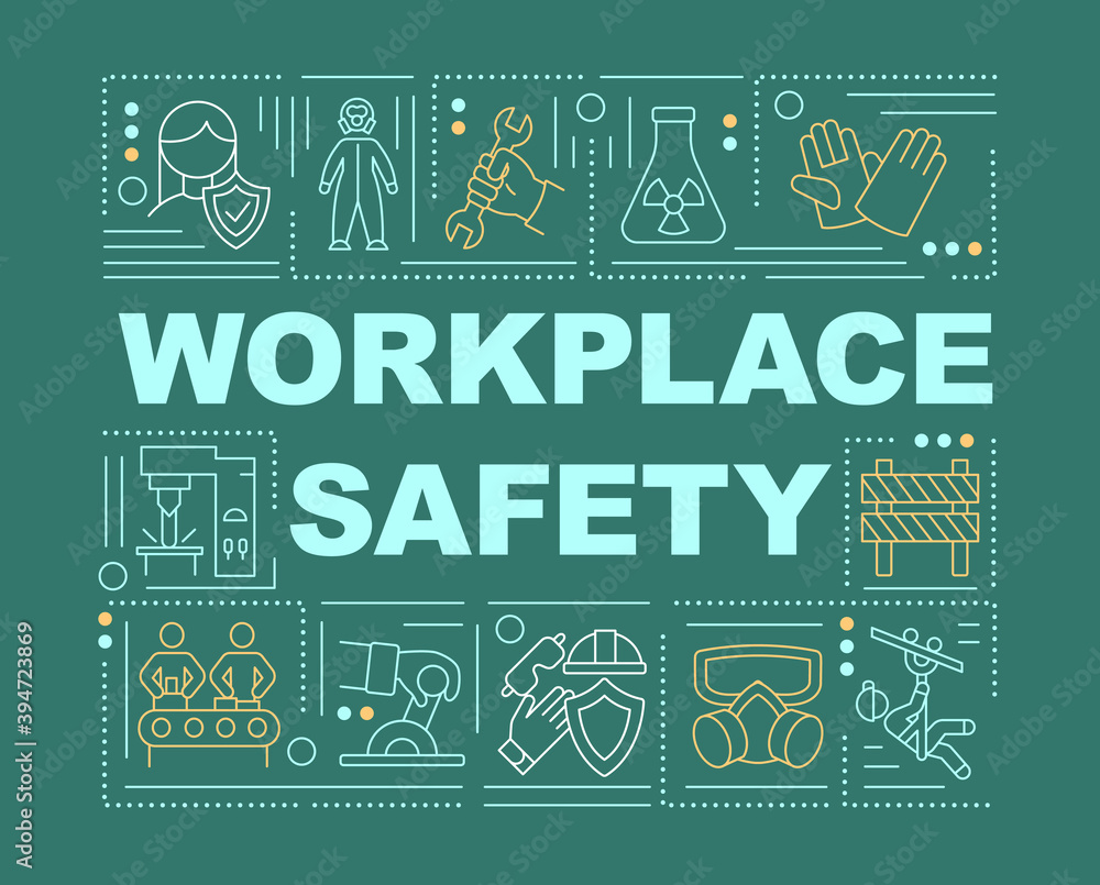 Poster workplace safety word concepts banner. working environment. hazard controls. infographics with linea