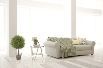 White empty room. Scandinavian interior design. 3D illustration