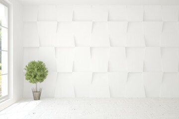 White empty room. Scandinavian interior design. 3D illustration