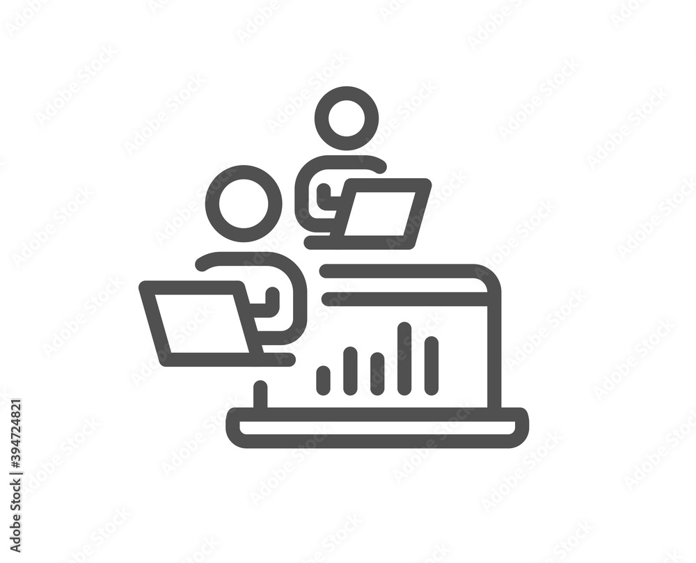 Aufkleber teamwork line icon. remote office sign. team employees symbol. quality design element. linear style 
