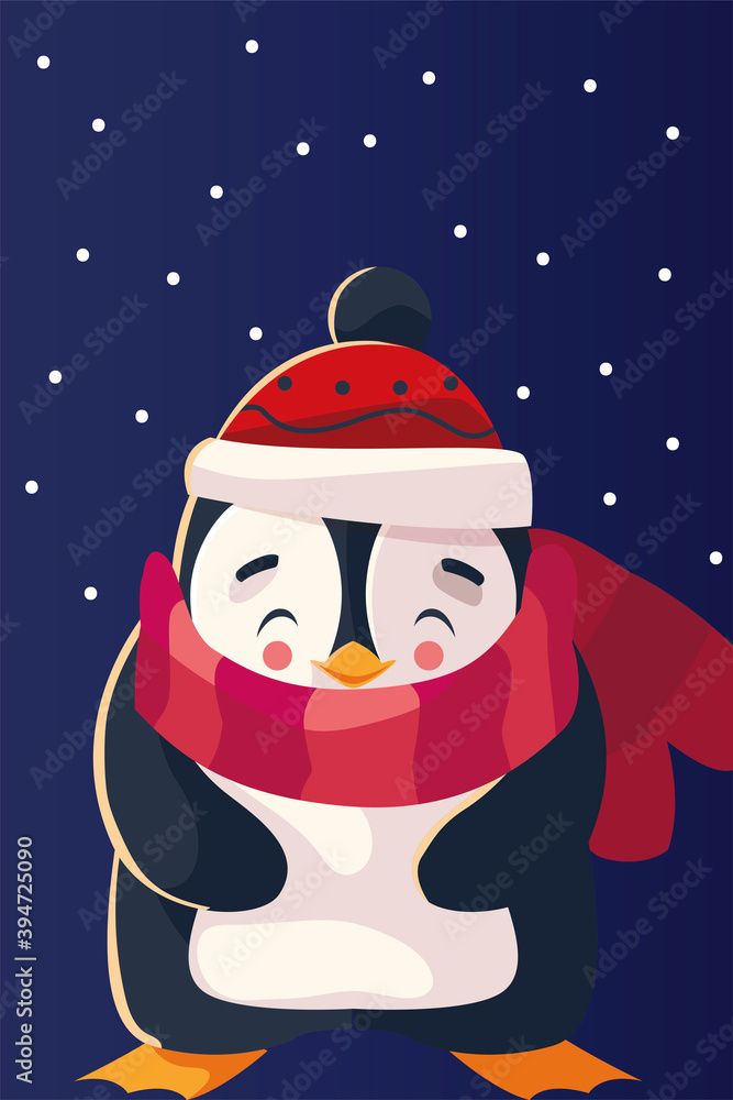 Canvas Prints merry christmas cute penguin with hat and scarf character