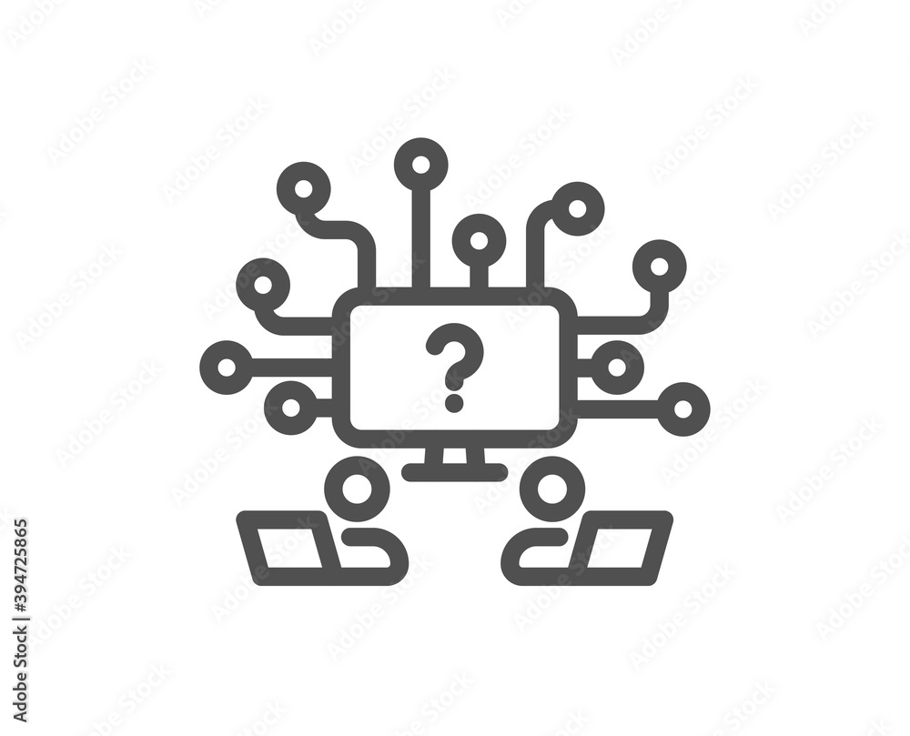 Poster teamwork question line icon. ask help sign. outsource support symbol. quality design element. linear