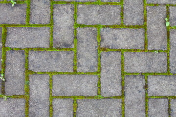 The surface of the sidewalk. Detailed texture of a pedestrian walkway with paving tiles. Top view.