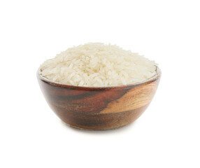 Bowl with rice on white background