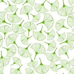 Seamless pattern with branches of ginkgo biloba. Illustration for packaging, paper, wallpaper, fabrics, textiles. Ginkgo biloba leaves set. Botanical illustrations.