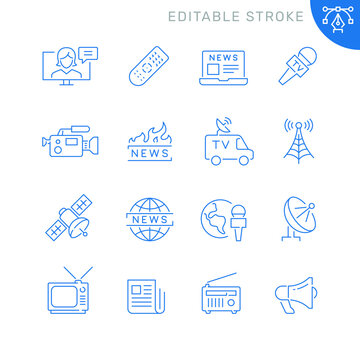 Mass Media Related Icons. Editable Stroke. Thin Vector Icon Set