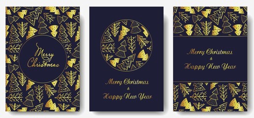 Colored christmas party invitation, banner, poster or postcard with forest silhouette for the new year holiday. Winter illustration of spruce tree for december design