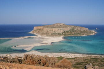 view from high point on balos lagoon on Crete island in Greece. Famous nature showplace for...