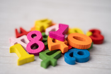Fototapeta premium Math number colorful on white background, education study mathematics learning teach concept.