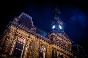 Night view of Buxtob, a spa town in Derbyshire, in the East Midlands region of England