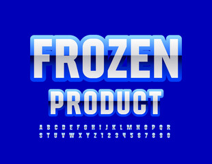 Vector glossy logo Frozen Product. Blue and White modern Font. Stylish Alphabet Letters and Numbers set