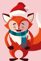 merry christmas cute fox with hat and scarf celebration
