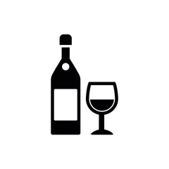 Vector image. Black solid icon of a bottle of alcoholic drink.