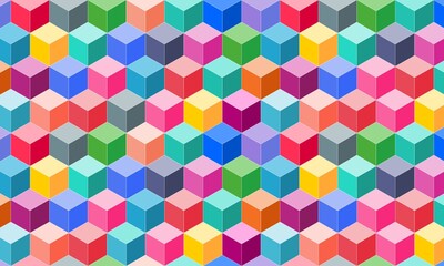Colourful 3d geometric cubes vector background