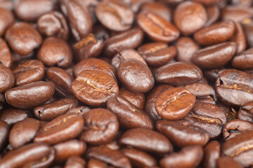 Freshly roasted coffee beans macro