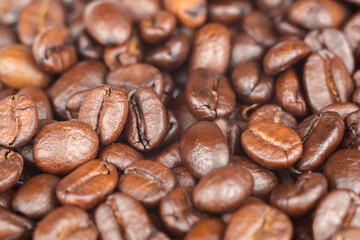 Freshly roasted coffee beans macro