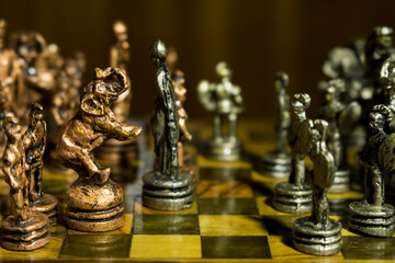Classic Roman chess with bronze and silver pieces