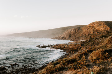 Rocky coastline at dusk