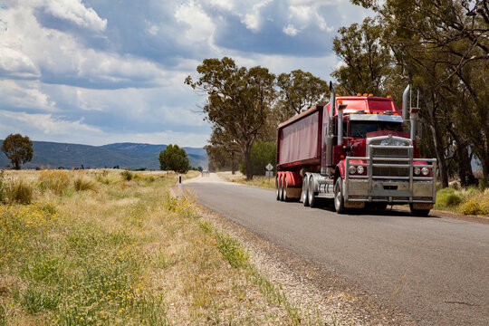 Red Truck On Rural Country Road