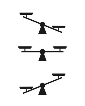Uneven balance scale silhouette icon set. Clipart image isolated on white background.