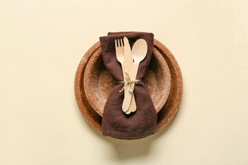 Eco tableware on light background