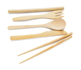 Eco cutlery on white background