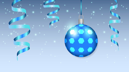 Large Christmas balloon and serpentine on a festive background.