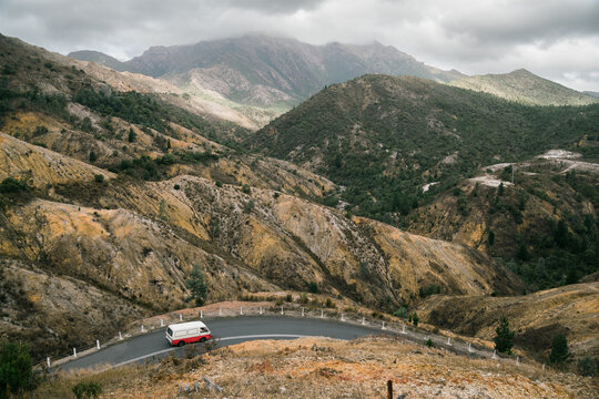Van on Mountain Road in Queenstown, Tasmania