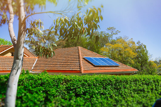 Solar panels on suburban roof