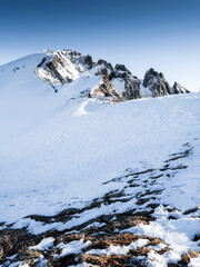 Snowy volcanic summit in Auvergne