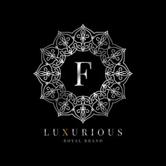 letter F luxury round alphabet logo template vector mandala for premium brand, personal branding identity, boutique, spa, wedding, gown, make up artist and cosmetic
