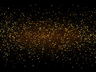 Gold glitter texture on a black background. Golden explosion of confetti.