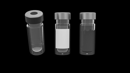 Vaccine bottle on black 3d rendering 