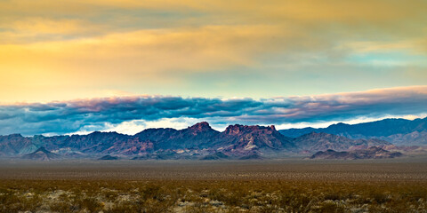 High Dynamic Range Color Image of a Sunrise Over a Mountain Range Near Las Vegas Nevada