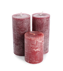 Wax candles on white background