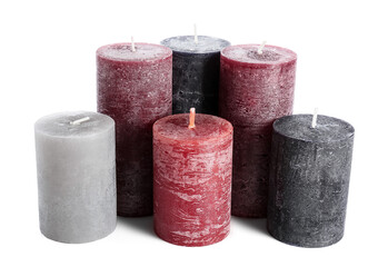 Wax candles on white background