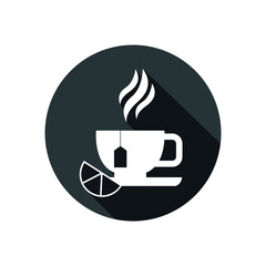 Vector image. Button with tea drink icon.