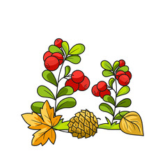 Autumn composition with Lingonberries. Vector illustration in cartoon style. Isolated on a white background.