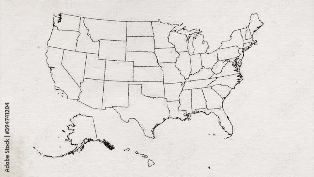 Wall mural usa american map drawing texture by states animation/ 4k animated simple and minimal drawing america