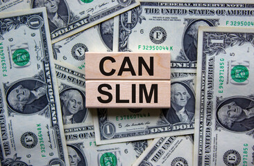 Concept words 'CAN SLIM - abbreviation of stock estimates' on wooden blocks on a beautiful...