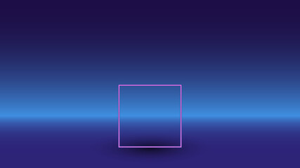 Neon rectangle symbol on a gradient blue background. The isolated symbol is located in the bottom center. Gradient blue with light blue skyline